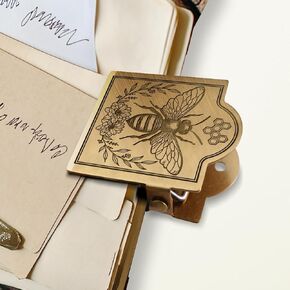 Brass Binder Clip Vintage Bee Wreath Paper Clamp for Journals, Heavy Duty Metal Book Clip for Notebooks, Bookmarks Page Holder