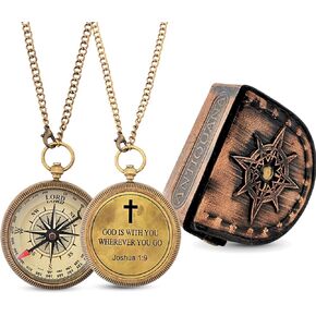 God is with You Wherever You Go Engraved Compass with Authentic Leather Case Brass Compass Directional Compass, Baptism Gifts for Boys & Girls, First Communion (BLC2)