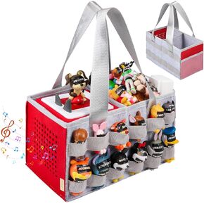 Carrying Case Compatible with Tonies Box with Audio Position, Portable Travel Storage Bag for Tonies Figures with 24 Elastic Strap, Soft Felt Organizer Case for Tonies Accessories (Gray&Red)