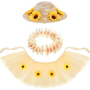 Pet Dog Hawaiian Costume Includes Sunflower Tutu Skirt Straw Hat and Garland Summer Outfit for Puppy Hawaii Luau Halloween Party
