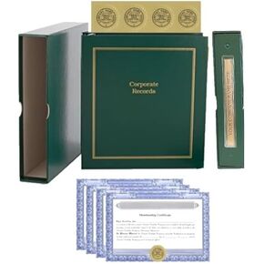 Corporate Kit (Black) - Binder, Slipcase, Minutes & Bylaws, Stock Certificates, Index Tabs & Gold Foil Customized Labels