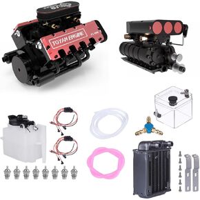 Helixsun V8 Engine Model That Works,TOYAN × HOWIN FS-V800 1/10 Scale Miniature Simulation DIY Assembly V8 Engine x1+Mechanical Supercharger x1+Starter Ignition and Water Cooling Kit
