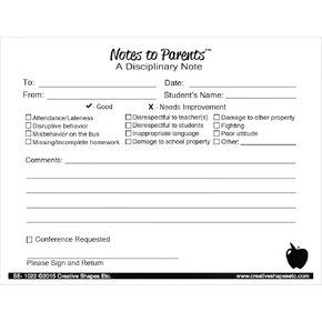 SHAPES ETC. 50 Forms Disciplinary Notes to Parents 4.25in x 5.5in 50 Two-Part Carbon-Less Forms for Notes Home Student Progress Reports Teacher Reports, Communication to Parents Learning Aid USA Made