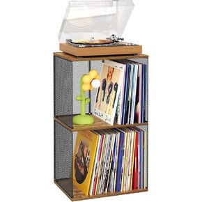 3 Tiers Record Holder Turntable-compatible Desktop,DIY Stackable Vinyl Record Storage 100-140 Records Album Storage Cube Wooden Organizer Crate Records Record Vinyl Storage, Non-detachable