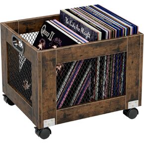 TEMI Vinyl Record Storage Crate – Large Wooden Record Holder for 70+ Albums – Industrial-Style Record Organizer and Durable Record Storage Solution for Home or Studio, Easy to Assemble