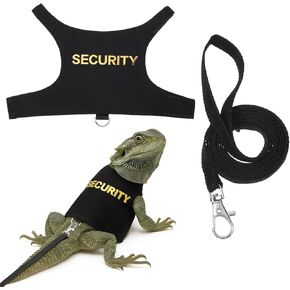 Bearded Dragon Harness and Leash Set Adjustable Lizards Training Walking Vest with 5 ft Retractable Leash Escape Proof Traction Rope Walking Vest Accessories for Reptiles Animal Squirrels (Black)