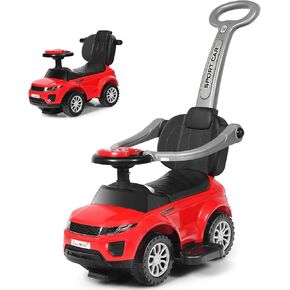Costzon 3 in 1 Ride on Push Car, Stroller Sliding Walking Car with Horn, Music, Light, Under Seat Storage, Parental Handle, Armrest Guardrails, Ride on Toy for Boys & Girls (Blue)