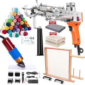 Riiai 2024 New Tufting Gun Starter Kit with Tufting Frame, Tufting Gun Cut Pile & Loop Pile, Tufting Frame 29.5"x 29.5", 200W Carpet Trimmer-Rug Tufting Gun Making Kit for Rug Tufting（ Orange）