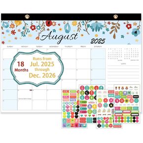 Calendar 2025-2026, Monthly Desk Calendar from July 2025 to December 2026, 17" x 12", Large Desktop Calendar Monthly, Perfect for Home or Office, Floral
