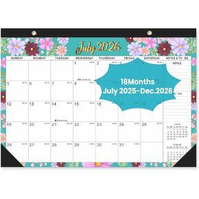 Comix Floral Desk Calendar - 18 Month Wall Calendar 2025-2026 (July 2025–Dec 2026) | 17"x12" Large Monthly Planner for Home, School & Office