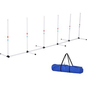 Adjustable Dog Agility Training Obstacle Set with Weave Poles, Portable Design for Outdoor Exercise, Includes Storage Bag, White