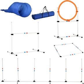 Dog Agility Equipment Training Kit, 5-Piece Obstacle Course with Tunnel, Jump, Hoop, Weave Poles, and Carry Case