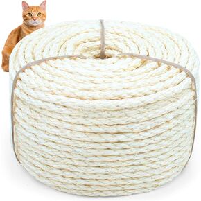 Sisal Rope for Cat Scratcher, Cymuber 6mm Cat Sisal Rope for Replace Scratching Post and Scratcher Repair, DIY Hemp Twine for Tree Tower Carpet Mat Kicker House Pet Toy and Crafts(65-Feet/20M)