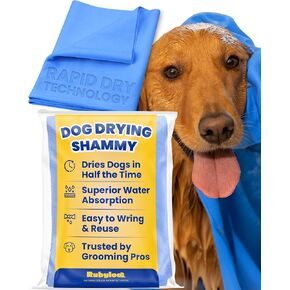 Shammy Dog Towels for Drying Dogs Large - 34" x 26" Ultra Absorbent Technology Dries Dogs 2X Faster - Easy to Wring Out & Reuse - Compact for Bath, Swim, Rain, Travel, Cooling - 1 Pack