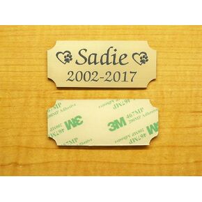 Custom Engraved 1.25x3 Brushed Gold Pet Name Memorial Plaque with Calligraphy Script Font & Adhesive Backing | Urn Ash Box Memory of Dog Cat Personalized