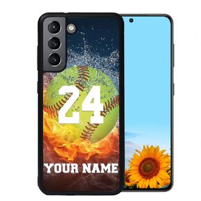 Personalized Name Number Custom Baseball Softball Water Fire Phone case for Samsung Galaxy A16/A15/A25/A14/A54/A53 5G/A03S/A02S/A10E/A12/A13/A32/A33/A42/A51/A52/A71