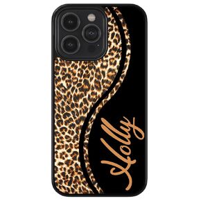 Leopard Skin Personalized Black Rubber Phone Case Compatible with Apple iPhone 16 Pro Max Plus, 15 Pro Max Plus, 14 Pro Max Plus, 13 Pro Max Mini, 12 Pro Max, 11, X, 8 7 Plus