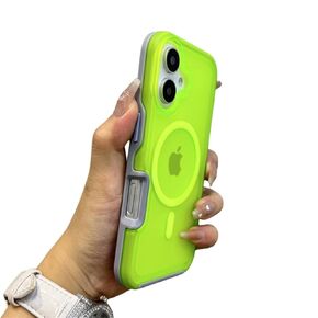 Neon Green Color Matte Translucent Case For iPhone 16, Armor Shockproof iPhone 16 Case, Phone Case For iPhone 16 Pro Max, 13, 12, 14, 15, Wireless Charge, Magnetic, Scratch Proof, iPhone 16 Pro Case