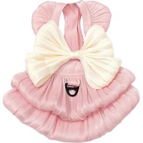 Dog Princess Dress for Small Dogs Cat Bow Dress with D-Ring Dog Girl Wedding Clothes Cute Puppy Tutu Skirt Doggy Summer Costume (Beige, Medium(5.5-7.7lb))