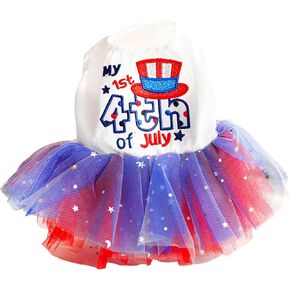 Moorfowl Cat Tutu Dress 4th of July Independence Day Small Dogs Party Tulle Skirt Puppy Kitten Princess Sundress Summer Vest Gauze Skirt Pet Fashion Outfit (S(Back 9.84", Chest 13.77"))