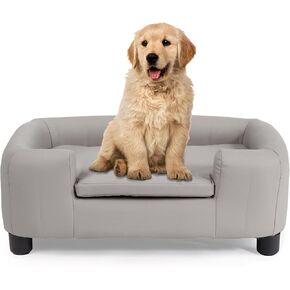 25-Inch Modern Pet Sofa with PU Scratch-Resistant Fabric and Adjustable Legs, Elevated Dog Couch for Small and Medium Dogs, Comfortable Dog Sofa Bed