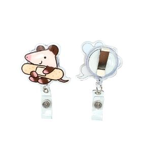 Hamster Badge Reel Flower Floral Cute Funny Artwork Design Acrylic Epoxy Finish Belt Clip for Nurses Doctor Medical Professional Teacher Student Employee ID Card Accessory Women and Men