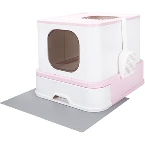 RIZZARI Enclosed Cat Litter Box with Lid, Large Foldable Litter Box with Litter Scoop, Top Entry Cat Toilet for Kittens and Big Cats (Black,Stainless Steel, Large)