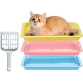 3 Pcs Kitten Litter Box with 1 Scoop,9.6" Small Litter Pan Low Entry Waterproof Bunny Plastic Portable Nonstick Litter Box,Multi Color Litter Tray Travel Toilet for Small Pet Guinea Pig Rabbit