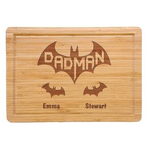 Custom Engraved Super Dadman Bat Hero Funny Cutting Board, Personalized Fathers Day Gifts from Kids, Christmas Dad Gifts, Dad Birthday Gifts from Daughter Son, Customizable Gifts for Husband Grandpa