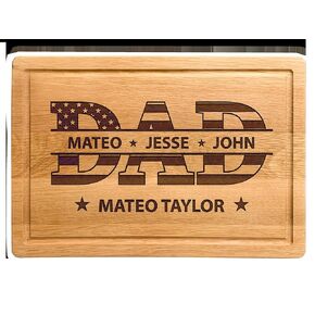 Personalized Christmas, Birthday, Cutting Board Gift for Dad, Grandpa, Dad Gifts with Kids Names from Son, Daughter, Grandkids, Dad, Grandpa Cutting Board with Child Names, USA Flag Design Board