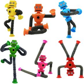 Shape Changing Robot Toy, Suction Cup Toys,Telescopic Pop Tubes Fidget Toys,Autism Sensory Toys for Kid Boys 6pcs
