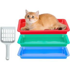 3 Pcs Kitten Litter Box with 1 Scoop,9.6" Plastic Portable Nonstick Small Litter Pan Low Entry Waterproof Bunny Cat Litter Box,Multi Color Litter Tray Travel Toilet for Small Pet Guinea Pig Rabbit