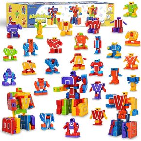 Birthday Toy Gifts for 3 4 5 6 8 Years Old Toddler Boys Girls,26 Alphabet Robots ABC Letters Educational Learning Toys for Kids,Alphabots Deformation STEM Fine Motor Skill Gifts for Preschool Age 3+