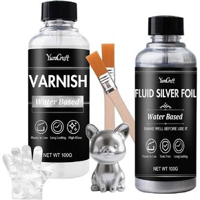 Liquid Silver Leaf Paint Kit, Water-Based Silver Leaf Paint 100ml and Gloss Varnish 100ml, Ultra Shiny Quick Dry Silvers-Plating Kit for Arts, Crafts, Painting, Furniture, Canvas, Wood, Clay, Fabric