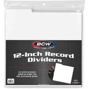 BCW 12-Inch Vinyl Record Dividers - 25 Pack | Archival Plastic for LP Storage - White