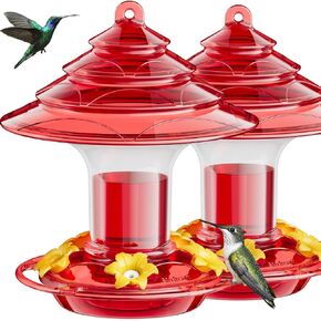 Birdream Hummingbird Feeder for Outdoors Hanging 40oz 10 Feeding Ports, 2 Pack Humming Bird Feeder with Ant Moat Brush Leak Proof - Red
