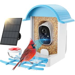 Bird Feeder with Camera, Smart Bird Feeder with Solar Panel, 2K HD Live View, AI Identify, Auto Capture, Instant Notifications, 2.4GHz, IP65 Waterproof, Ideal Gifts for Lover, Blue
