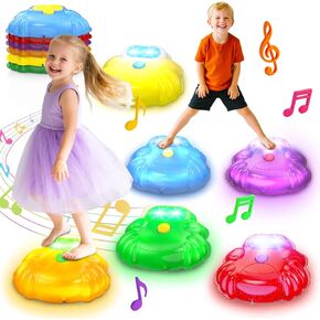 Light up & Sound Stepping Stones for Kids, 6PCS Crab Balance River Stones, Obstacle Course Indoor & Outdoor, Toddlers Sensory Toy, Play Equipment Improve Coordination, Gifts for Boys Girls 3+
