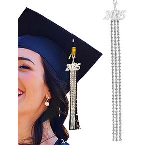 2025 Graduation Tassel for Graduation Cap DIY with 2025 Charm Diamond Tassel Decoration for Grad Ceremony Accessories (Silver)