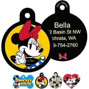 GoTags Mickey Mouse and Minnie Mouse Pet ID Tags, Disney Dog Tags for Dogs and Cats, Personalized Engraved with up to 4 Lines of Custom Text