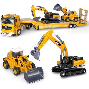 Toddler Boys Toys for 3-5 Years Old, Construction Toy Set w/Semi Truck, Excavator, Bulldozer, Alloy Engineering Construction Vehicles Truck Toys for Boys Age 4-7