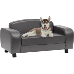 Comfortable Pet Sofa for Small Dogs & Cats, Faux Leather Design, Sturdy Construction, Gray
