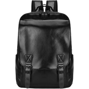 Unisex PU leather laptop bag work business bag hiking backpack leisure day bag university schoolbag (Large,Black 1)