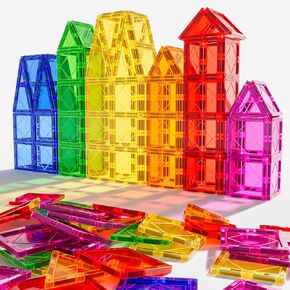 Magnetic Tiles Building Blocks for 3 4 5 6 7 8+ Years Old Boys Girls Colorful Magnet Stacking Toys Birthday Gift for Toddlers STEM Preschool Educational Construction Tiles Set for Kids