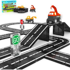 Magnetic Tiles Roads Engineering Vehicle Set, Magnetic Blocks Road Truck Car Toys for 3 4 5 6 Year Old Boys Girls, Cars Games Classroom Montessori Toys for Kids, Educational STEM Toy Birthday Gifts