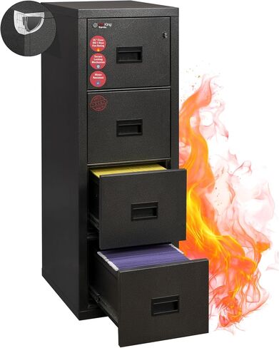 FireKing Turtle Vertical 4 Drawer Legal and Letter Fire Safe File Cabinet with Key Lock, 1 Hour Fire Rated, UL Rated & Water Resistant Home Safe, Filing Cabinet, Made in The USA, Black in Saudi Arabia