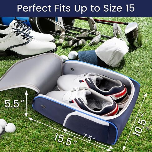YOREPEK Golf Shoe Bag, with 3 Pockets for Socks, Gloves, Tees, Balls, Brush, Designed with a Buckle Top Carry Handle, Zippered Sport Shoe Carrier Bags with Ventilation, Golf Gifts for Men Unique,Blue in Kuwait