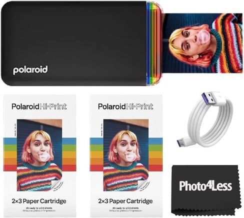 Polaroid Hi-Print - 2nd Generation Bluetooth Connected 2x3 Pocket Photo Dye-Sub Printer - White (9128) Bundle with 2X Hi-Print 2x3 Paper - (40 Photos), USB - USB Type C 6ft Cable, and More in Saudi Arabia