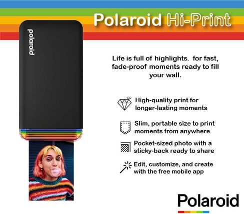 Polaroid Hi-Print - 2nd Generation Bluetooth Connected 2x3 Pocket Photo Dye-Sub Printer - White (9128) Bundle with 2X Hi-Print 2x3 Paper - (40 Photos), USB - USB Type C 6ft Cable, and More in Saudi Arabia