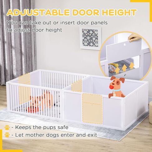 PawHut Whelping Box for Dogs Built for Mother's Comfort, Dog Whelping Pen with Removable Doors, Puppy Playpen for Indoors, Newborn Puppy Supplies & Essentials, 81" x 39" x 20", Gray in Saudi Arabia
